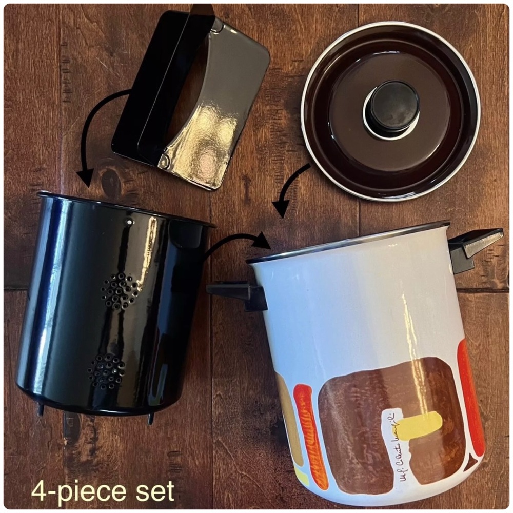 Moneta • Mid Century Modern Enamel Deep Pasta Pot 4-Piece Set Cookware • Italy